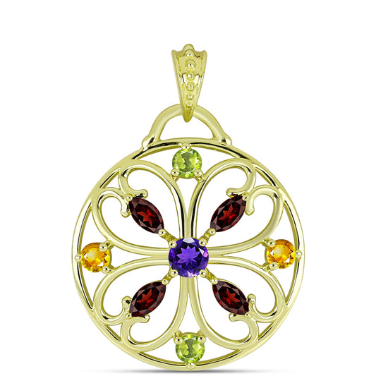Goldplattierter Silberanhänger mit marokkanischem Amethyst und Zitrin aus dem Ural
