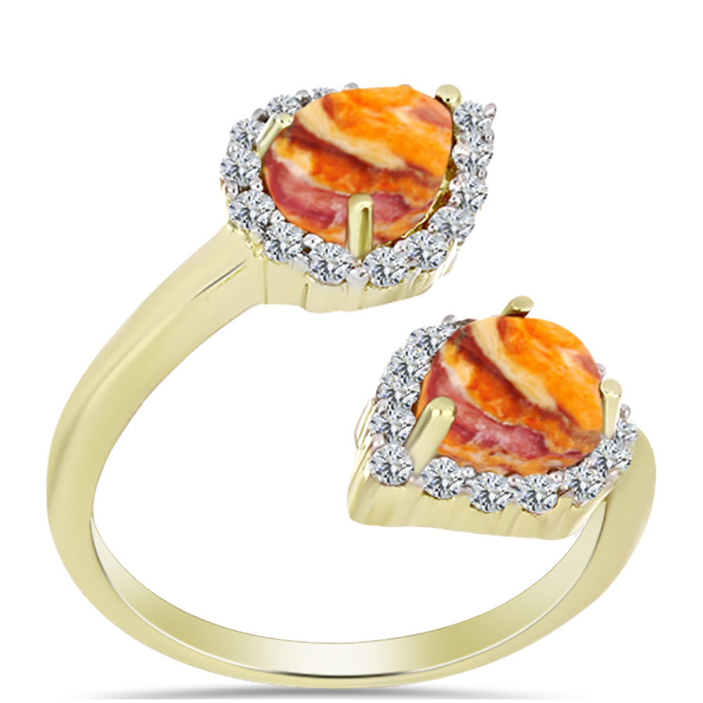 Goldplattierter Silberring mit Löwenpfoten-Jaspis und weißem Topas 3 