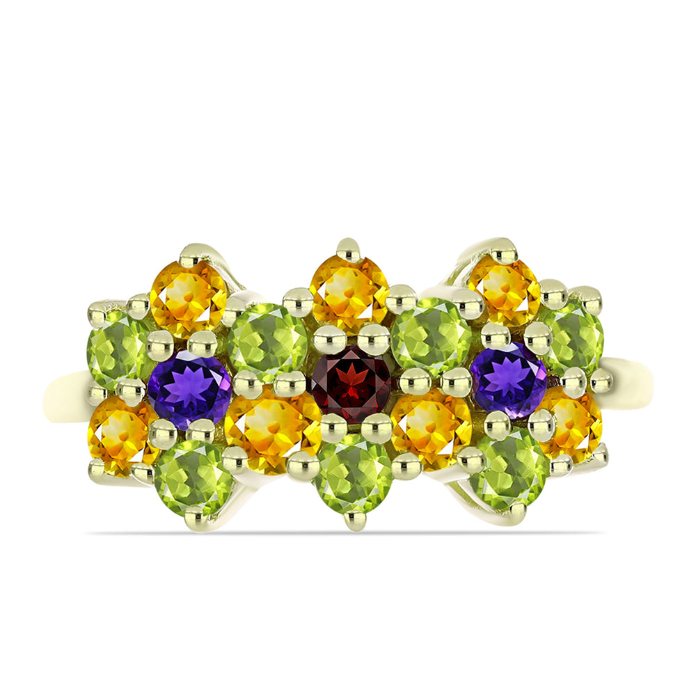 Goldplattierter Silberring mit marokkanischem Amethyst und Zitrin aus dem Ural