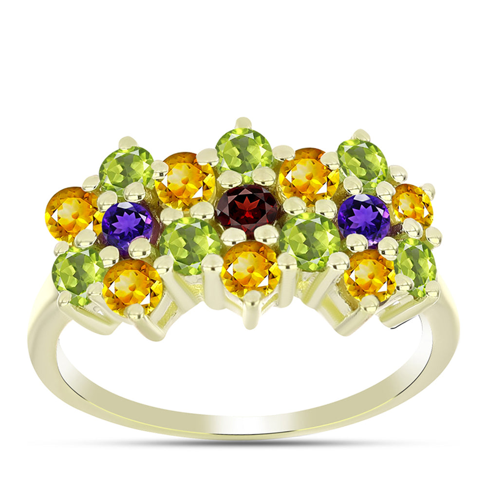 Goldplattierter Silberring mit marokkanischem Amethyst und Zitrin aus dem Ural