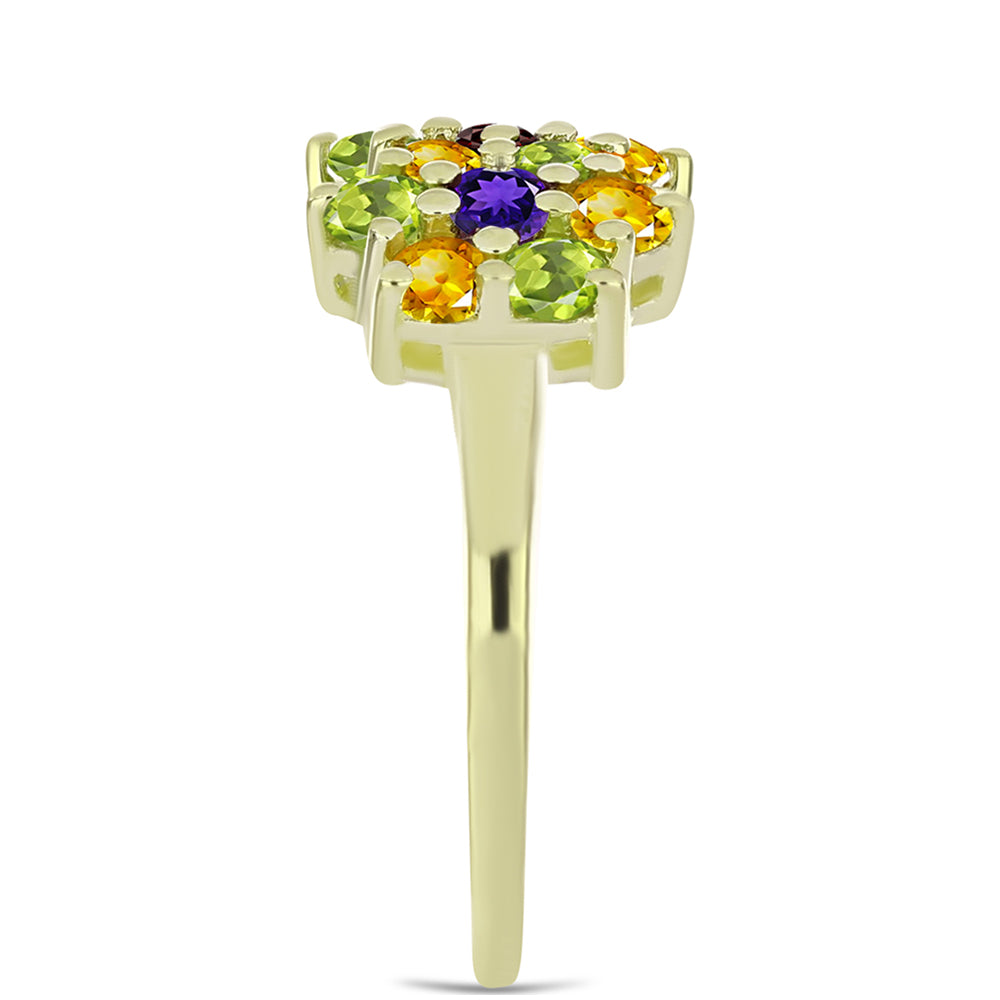 Goldplattierter Silberring mit marokkanischem Amethyst und Zitrin aus dem Ural