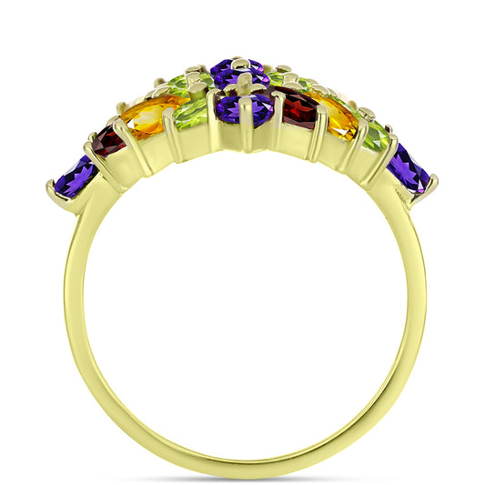 Goldplattierter Silberring mit marokkanischem Amethyst und Zitrin aus dem Ural