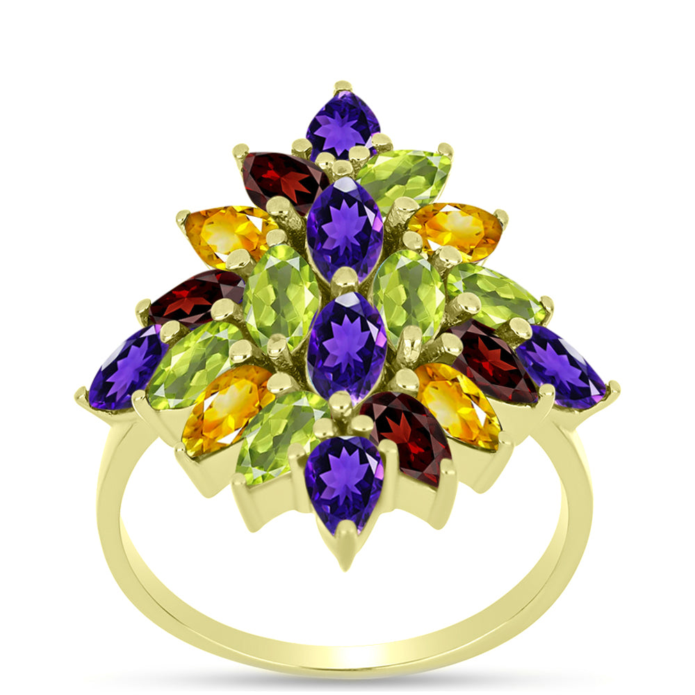 Goldplattierter Silberring mit marokkanischem Amethyst und Zitrin aus dem Ural 3 