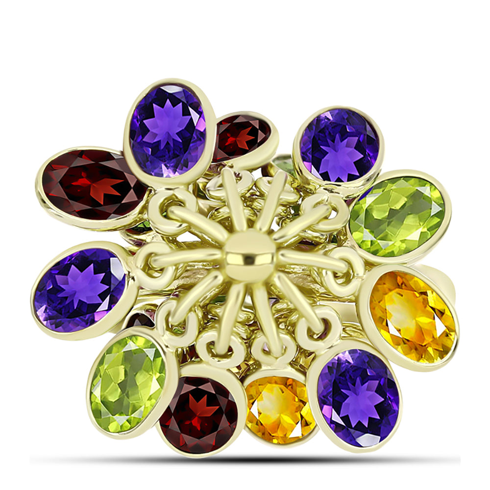 Goldplattierter Silberring mit marokkanischem Amethyst und Zitrin aus dem Ural