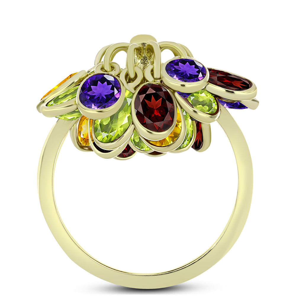 Goldplattierter Silberring mit marokkanischem Amethyst und Zitrin aus dem Ural