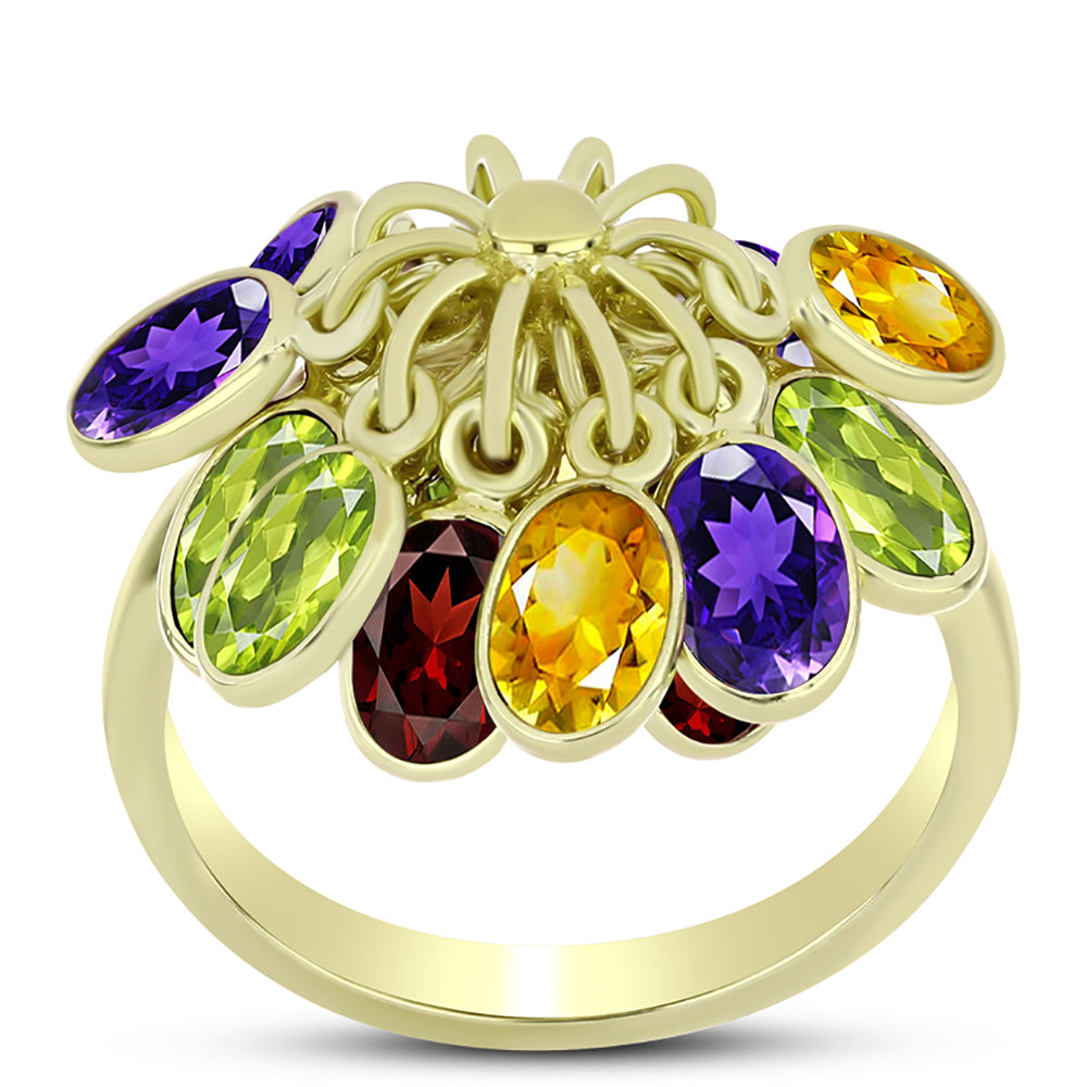Goldplattierter Silberring mit marokkanischem Amethyst und Zitrin aus dem Ural 3 