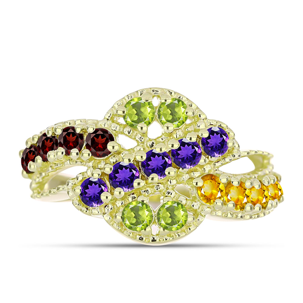 Goldplattierter Silberring mit marokkanischem Amethyst und Zitrin aus dem Ural 1 