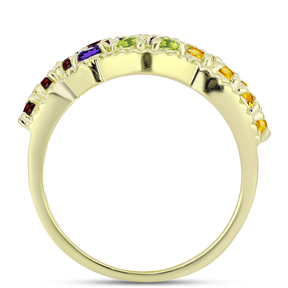 Goldplattierter Silberring mit marokkanischem Amethyst und Zitrin aus dem Ural 2 