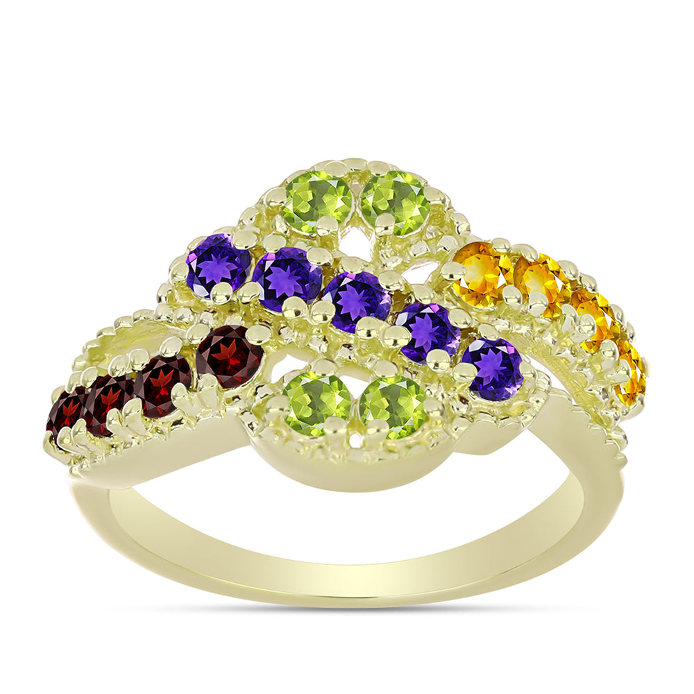 Goldplattierter Silberring mit marokkanischem Amethyst und Zitrin aus dem Ural 3 
