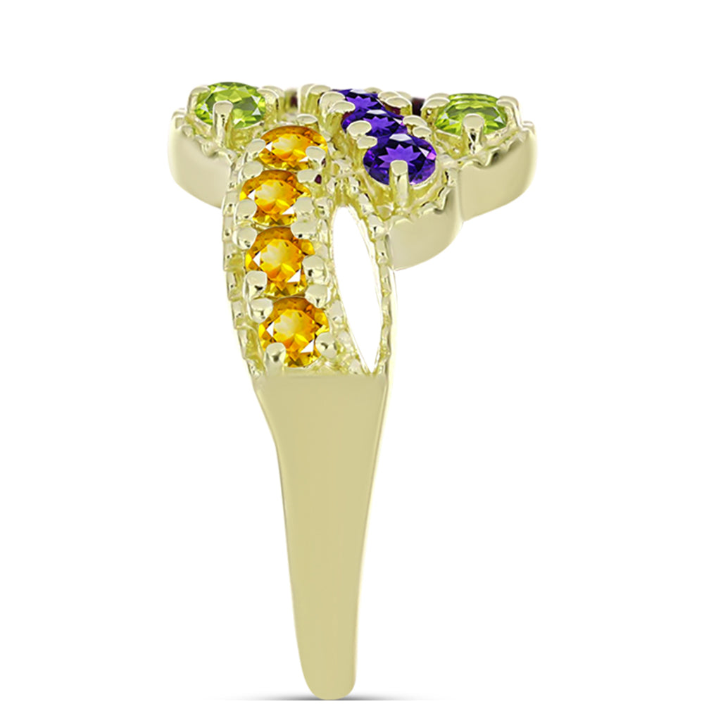Goldplattierter Silberring mit marokkanischem Amethyst und Zitrin aus dem Ural 4 