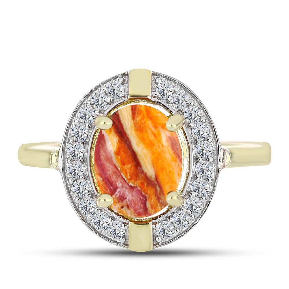 Goldplattierter Silberring mit Löwenpfoten-Jaspis und weißem Topas 1 
