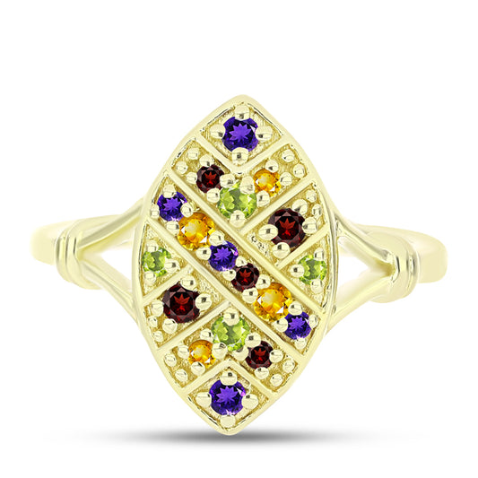 Goldplattierter Silberring mit marokkanischem Amethyst und Zitrin aus dem Ural