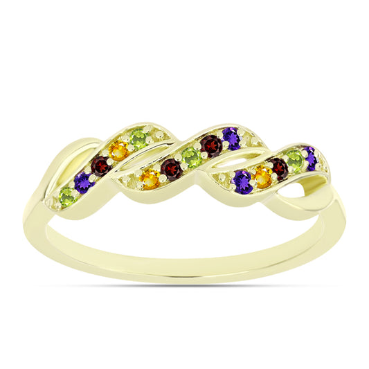 Goldplattierter Silberring mit marokkanischem Amethyst und Zitrin aus dem Ural