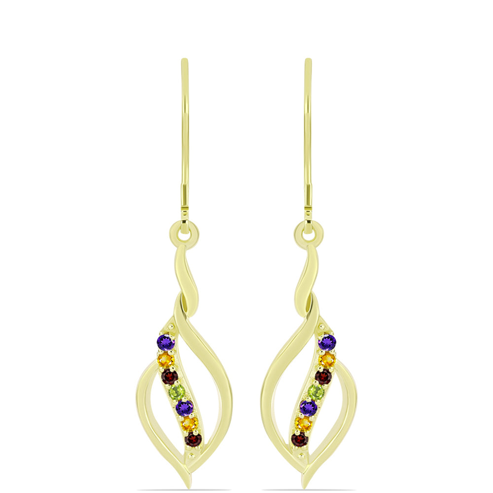 Goldplattierte Silberohrringe mit marokkanischem Amethyst und Zitrin aus dem Ural