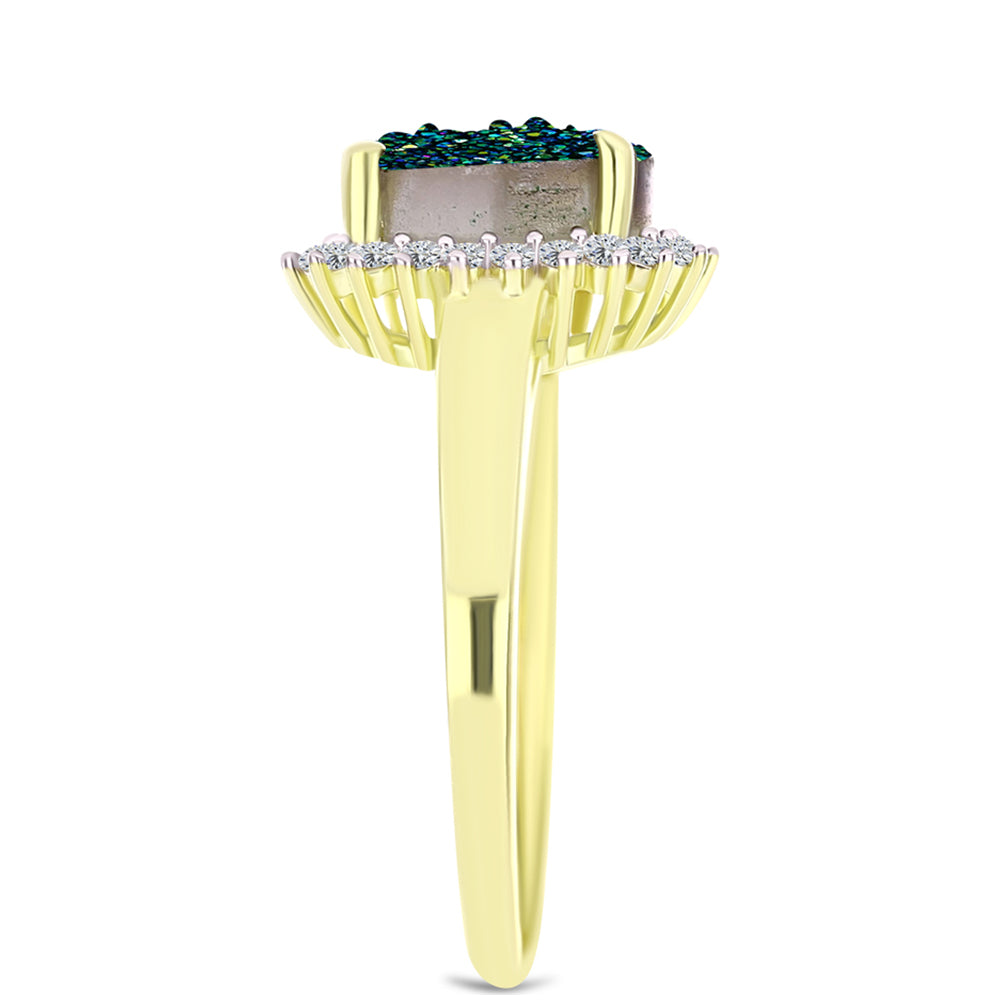 Goldplattierter Silberring mit grüner Druse und weißem Topas 4 