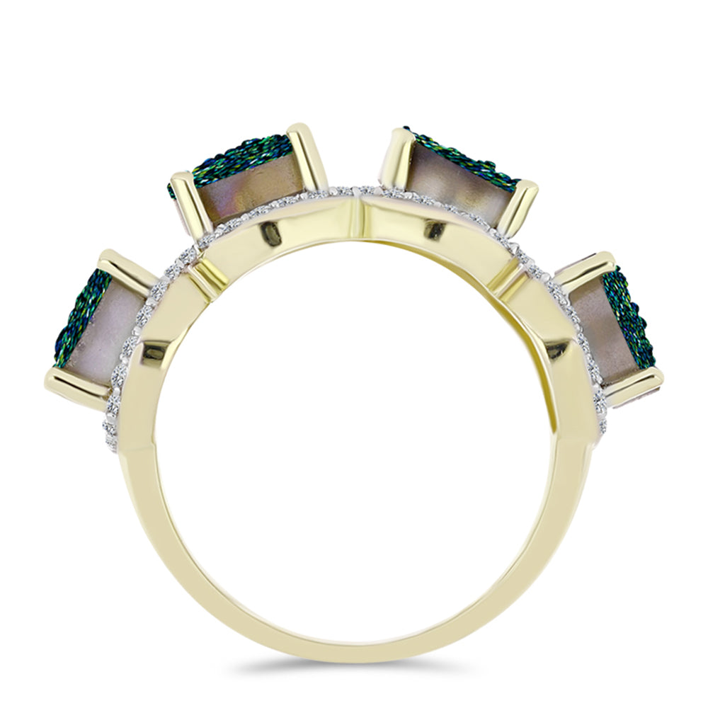Goldplattierter Silberring mit grüner Druse und weißem Topas 2 