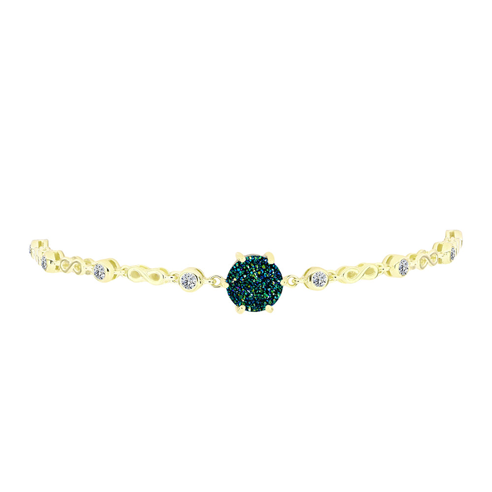 Goldplattiertes Silberarmband mit grüner Druse und weißem Topas 2 