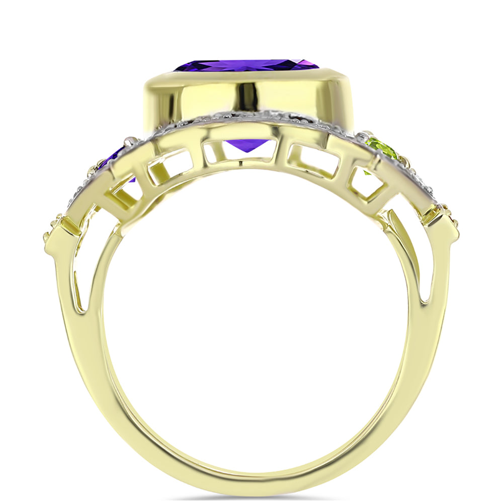 Goldplattierter Silberring mit marokkanischem Amethyst und Zitrin aus dem Ural 2 