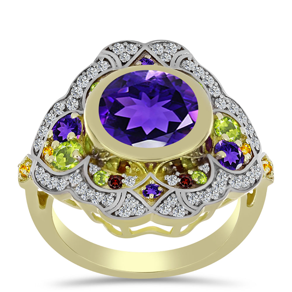Goldplattierter Silberring mit marokkanischem Amethyst und Zitrin aus dem Ural 3 
