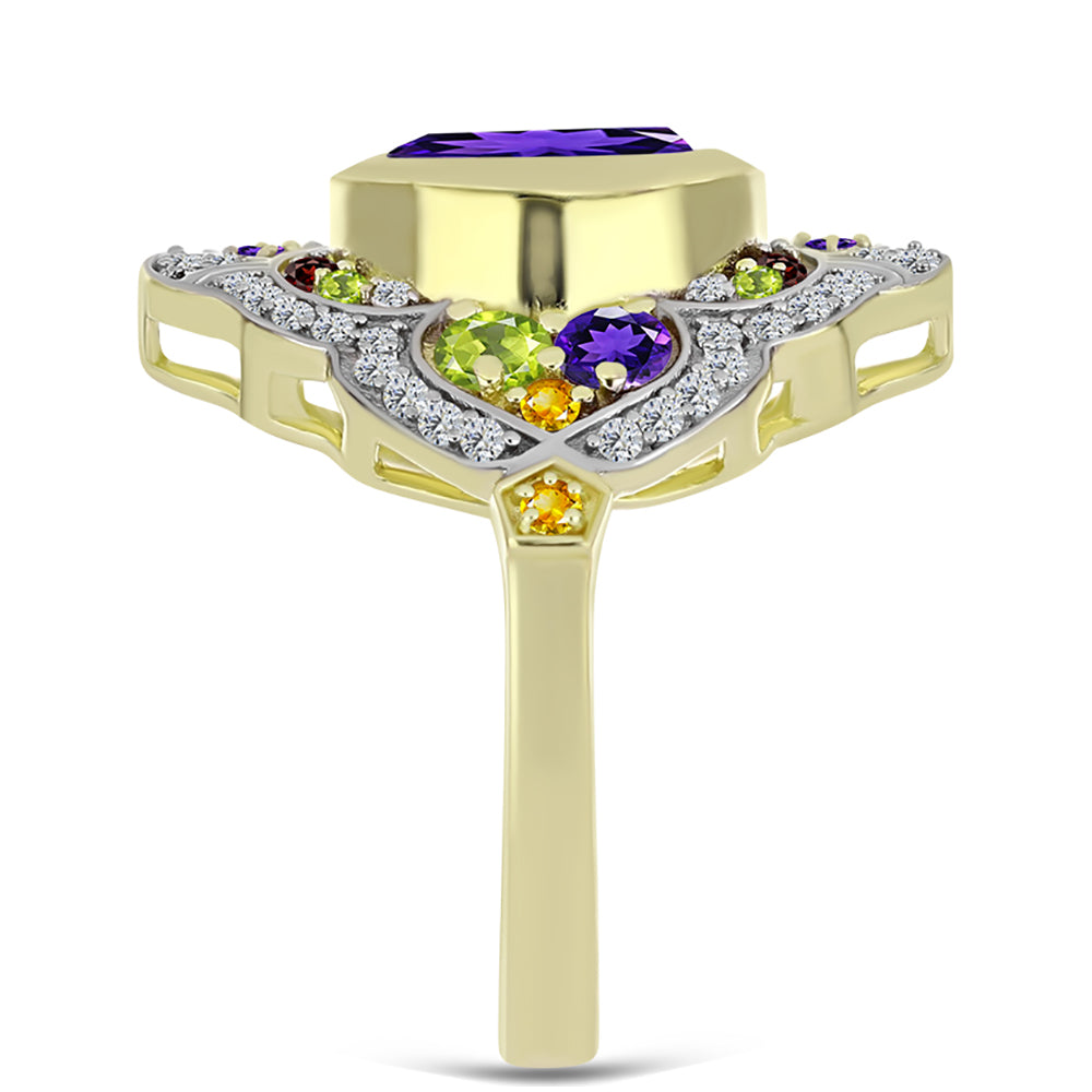 Goldplattierter Silberring mit marokkanischem Amethyst und Zitrin aus dem Ural 4 