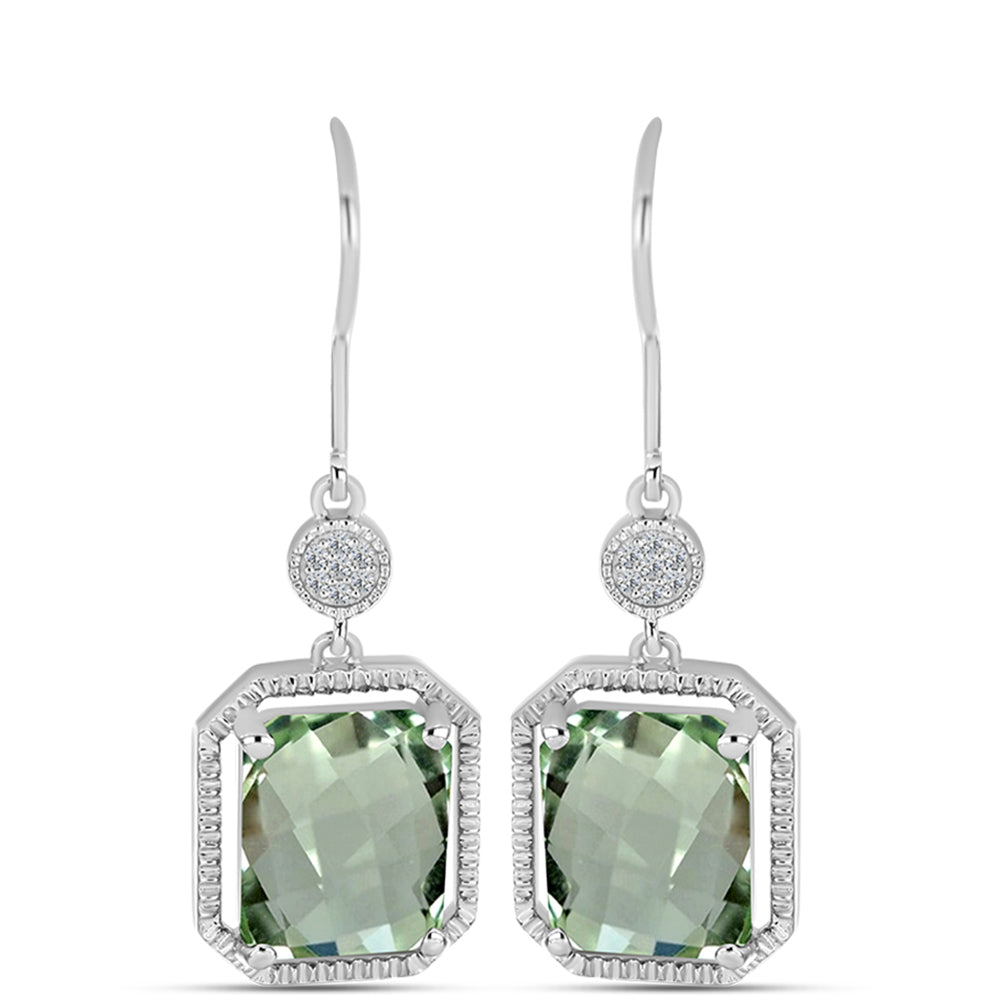 Silberohrringe mit grünem Amethyst und weißem Topas