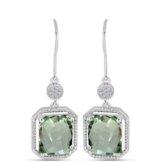 Silberohrringe mit grünem Amethyst und weißem Topas