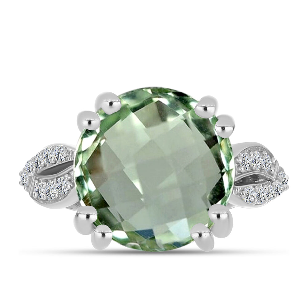 Silberring mit grünem Amethyst und weißem Topas