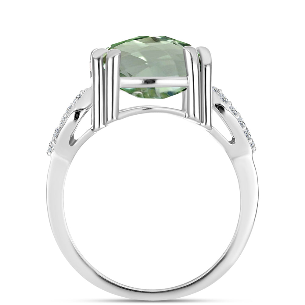 Silberring mit grünem Amethyst und weißem Topas 2 