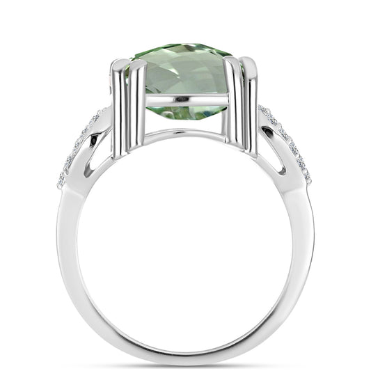 Silberring mit grünem Amethyst und weißem Topas