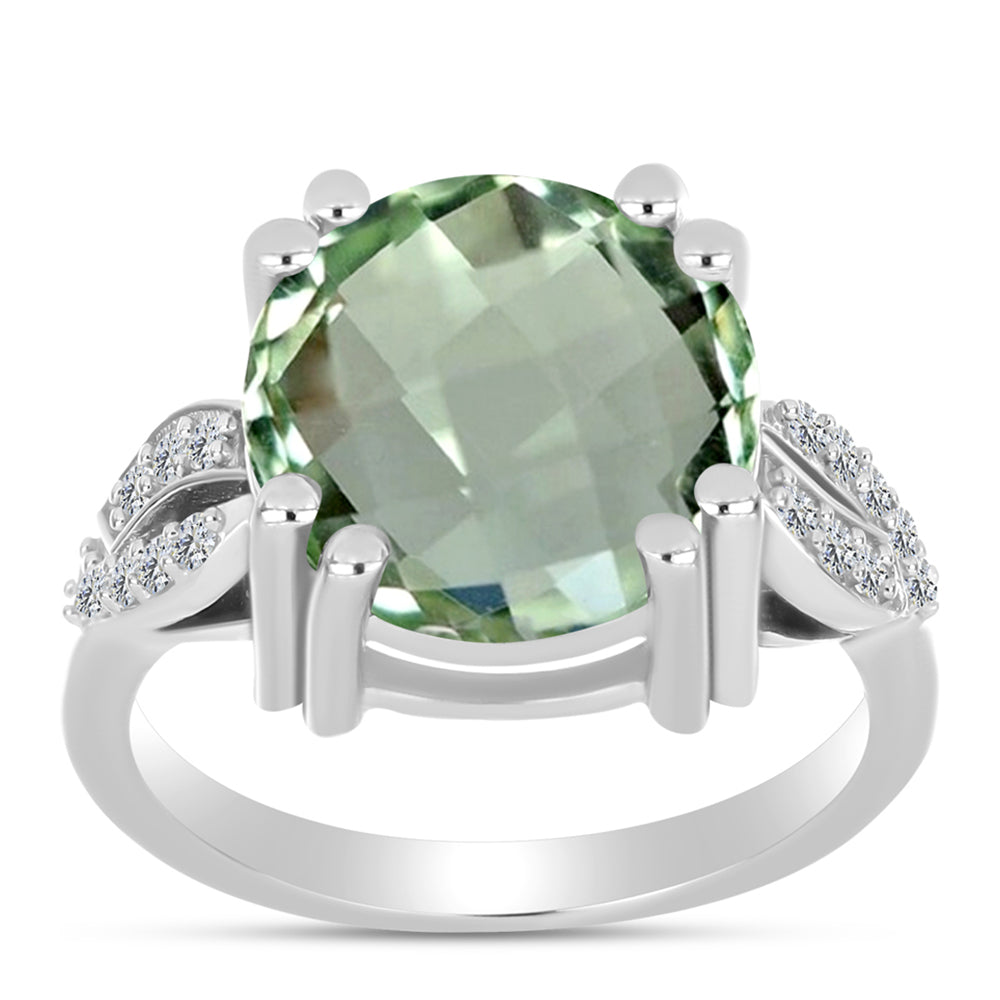 Silberring mit grünem Amethyst und weißem Topas