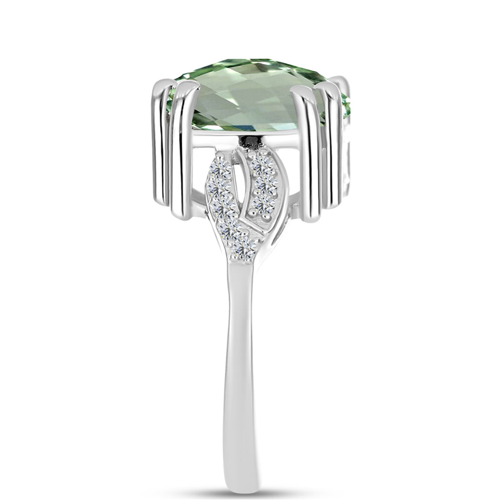 Silberring mit grünem Amethyst und weißem Topas