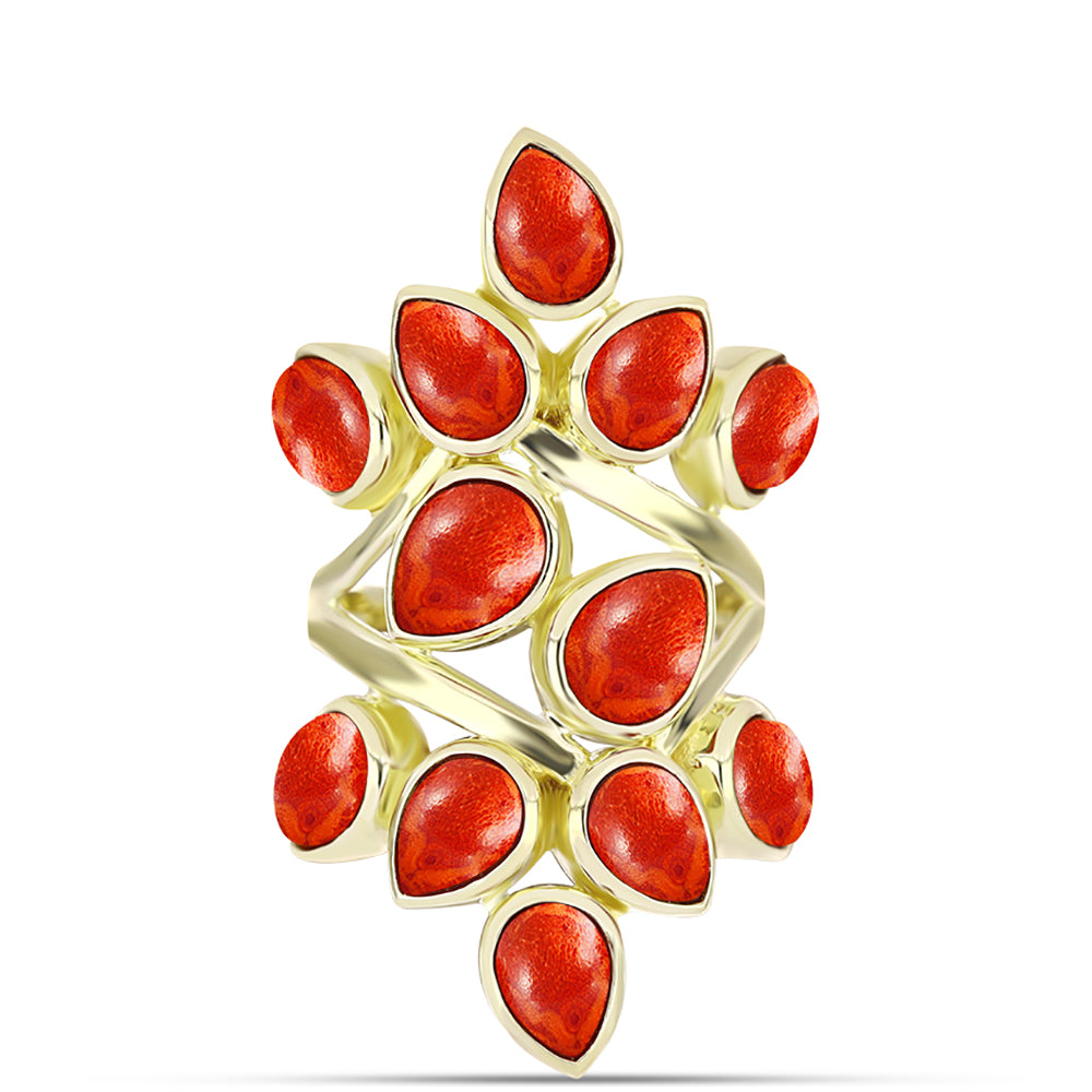 Goldplattierter Silberring mit roter Schwammkoralle 1 