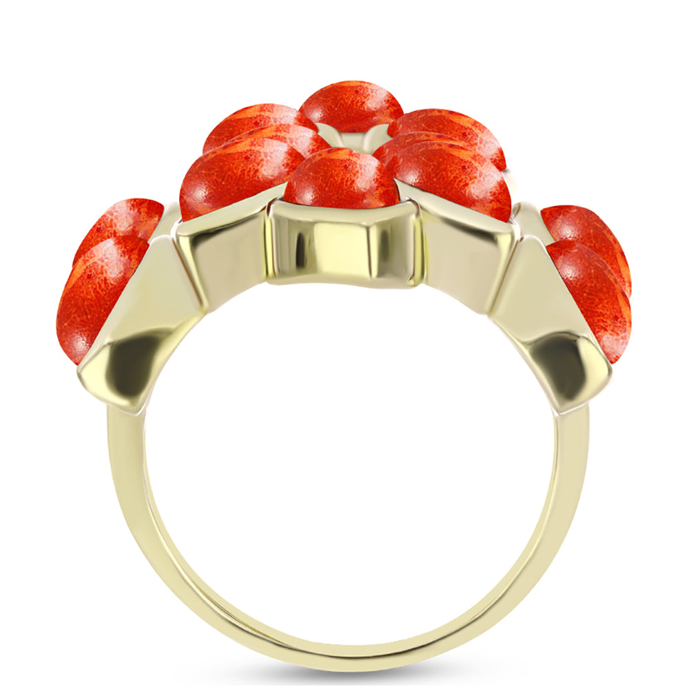 Goldplattierter Silberring mit roter Schwammkoralle 2 