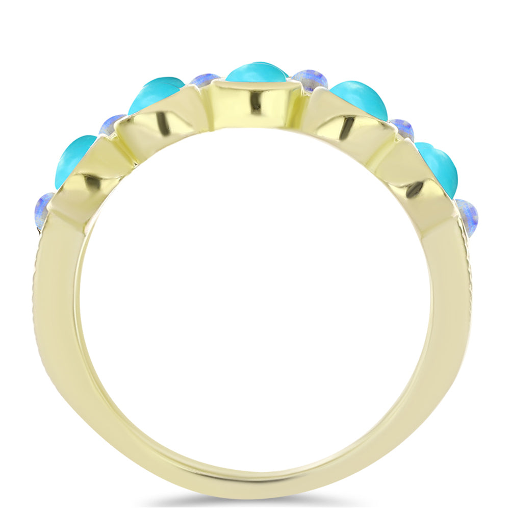 Goldplattierter Silberring mit Dornröschen Türkis und Regenbogenmondstein