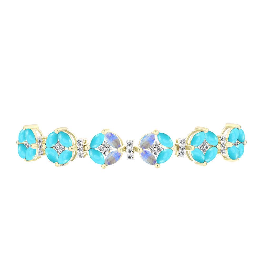 Goldplattiertes Silberarmband mit Dornröschen Türkis und Regenbogenmondstein 2 