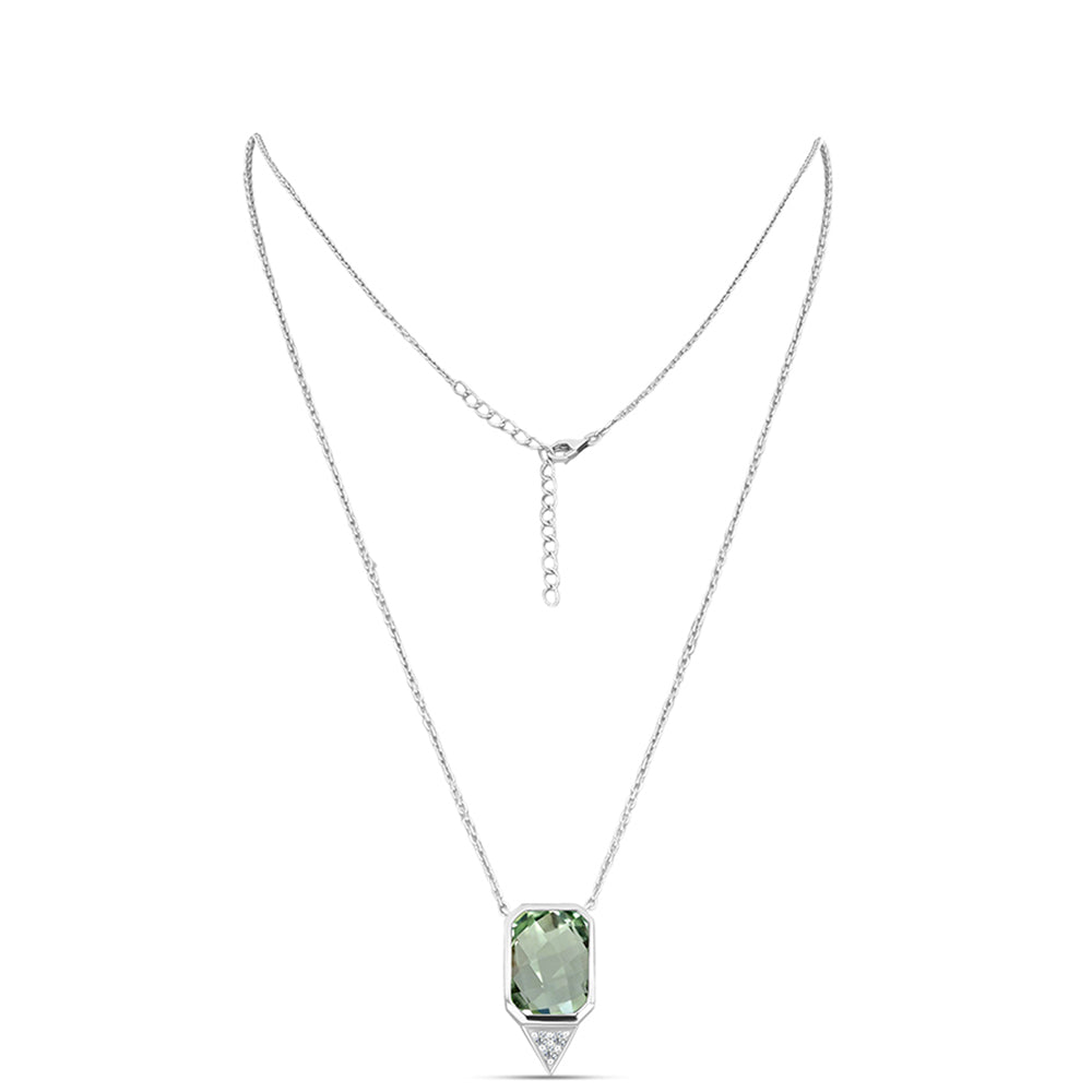 Silberhalskette mit grünem Amethyst und weißem Topas 1 