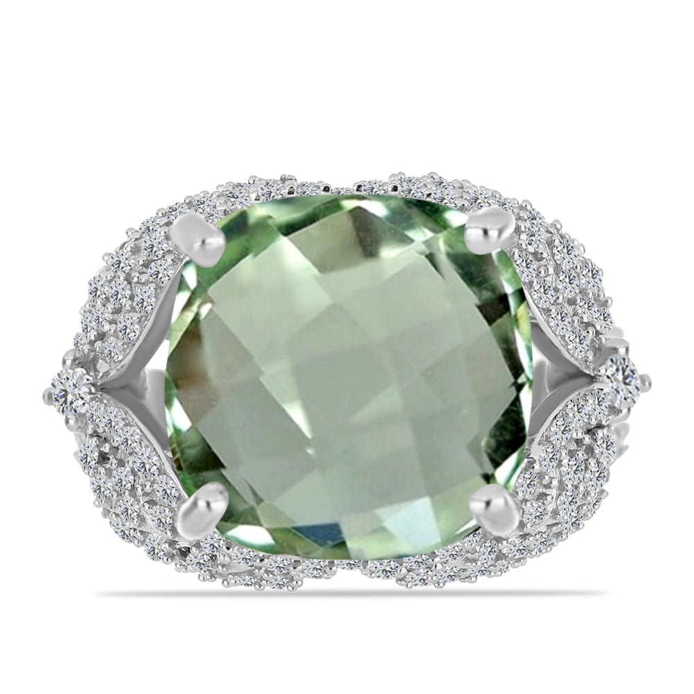 Silberring mit grünem Amethyst und weißem Topas 1 