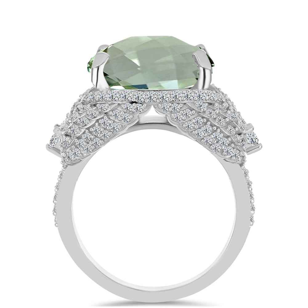 Silberring mit grünem Amethyst und weißem Topas