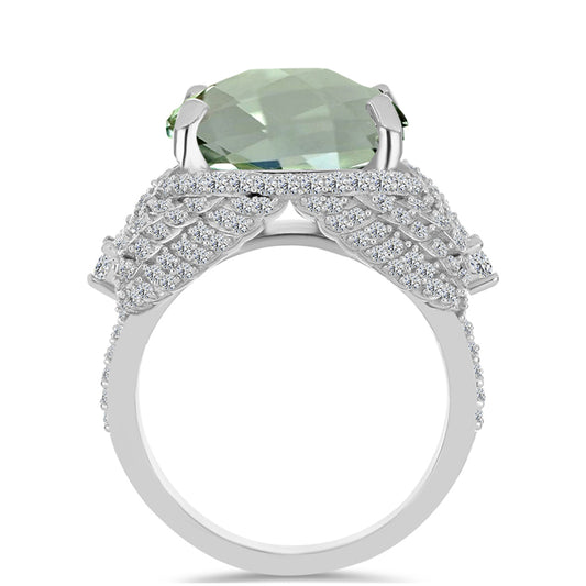 Silberring mit grünem Amethyst und weißem Topas