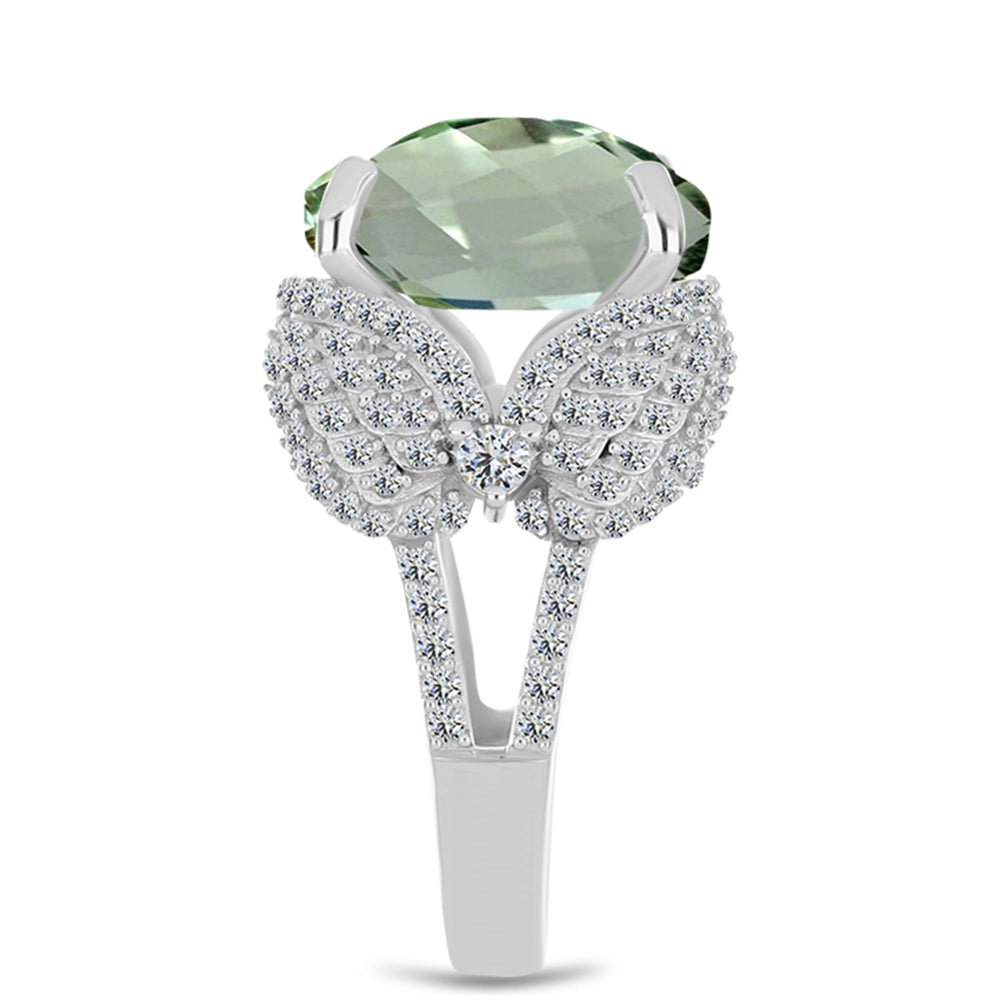 Silberring mit grünem Amethyst und weißem Topas