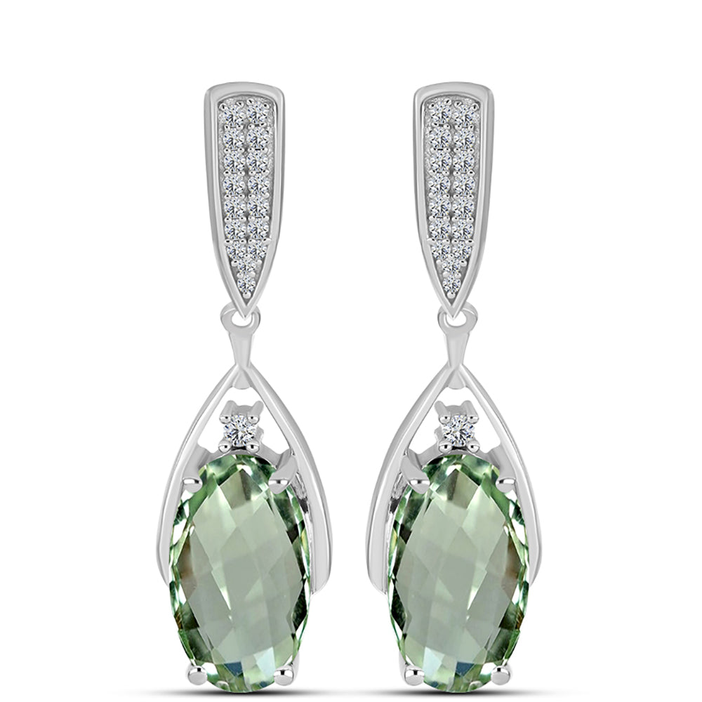 Silberohrringe mit grünem Amethyst und weißem Topas
