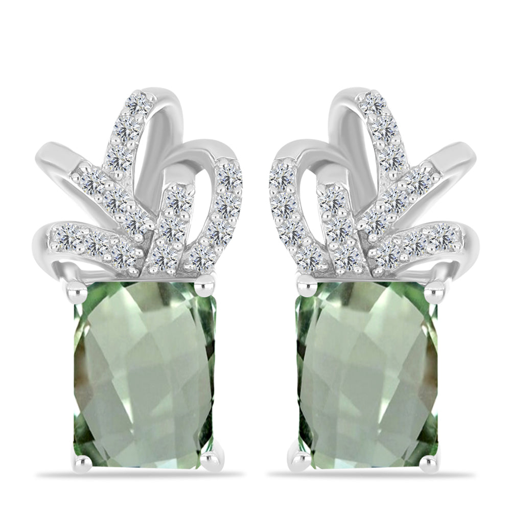 Silberohrringe mit grünem Amethyst und weißem Topas