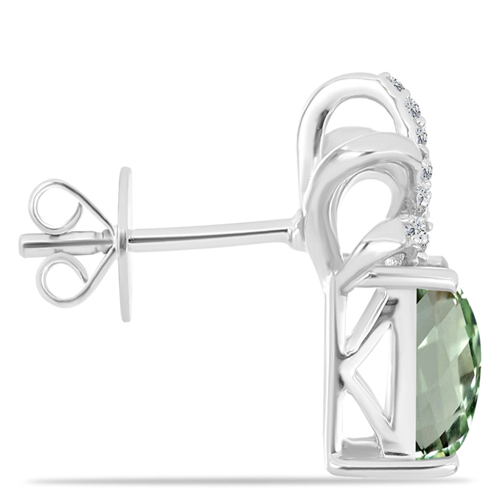Silberohrringe mit grünem Amethyst und weißem Topas