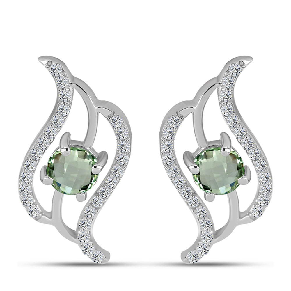 Silberohrringe mit grünem Amethyst und weißem Topas
