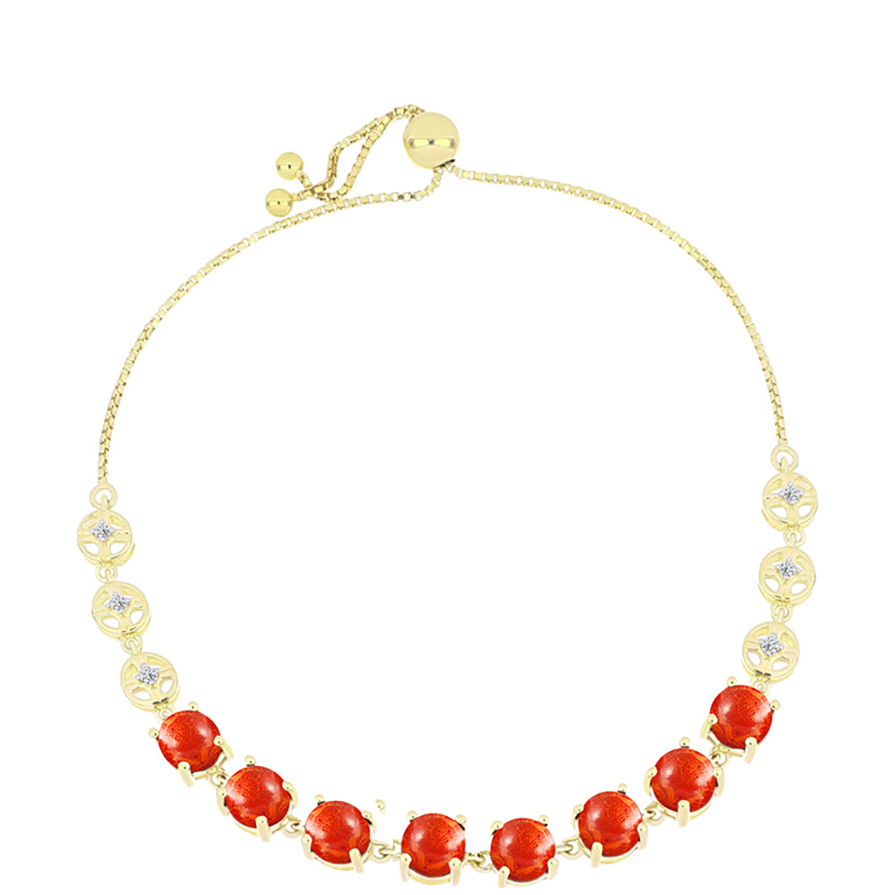 Goldplattiertes Silberarmband mit roter Schwammkoralle und weißem Topas
