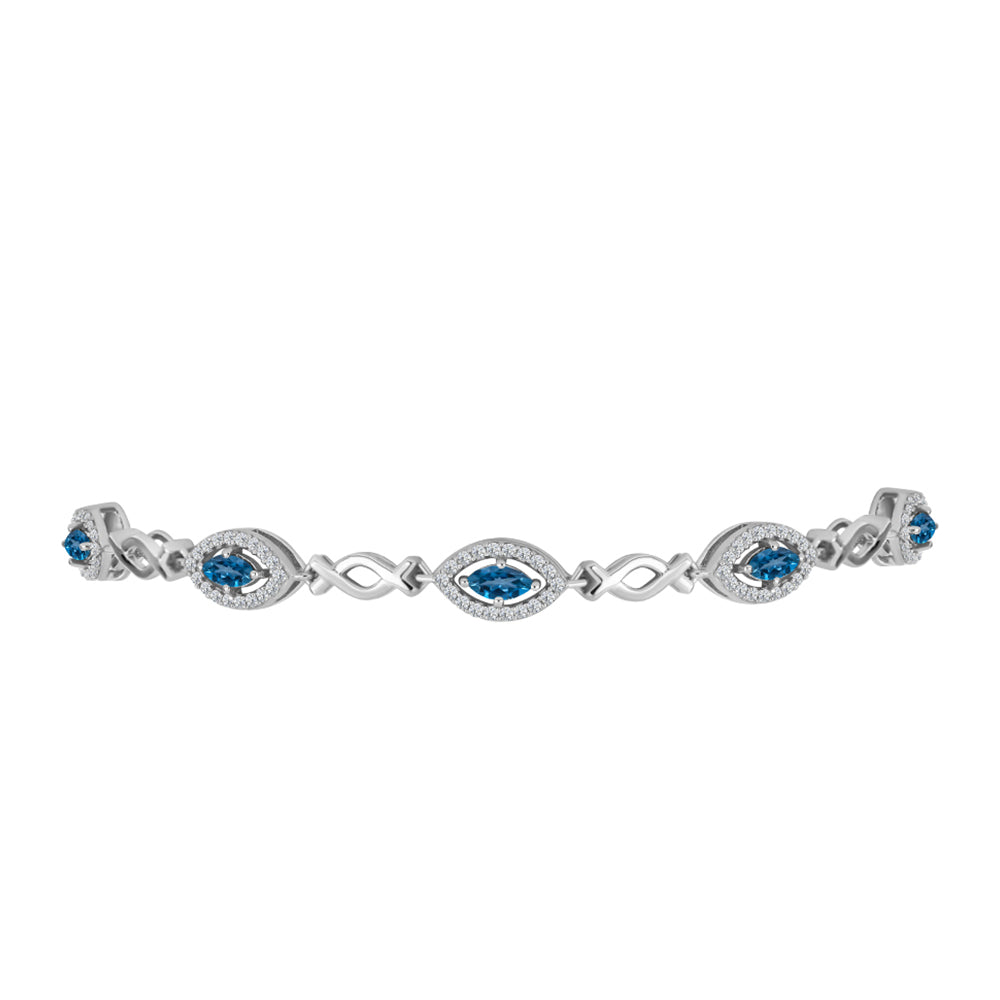 Silberarmband mit londonblauem Topas und weißem Topas 2 