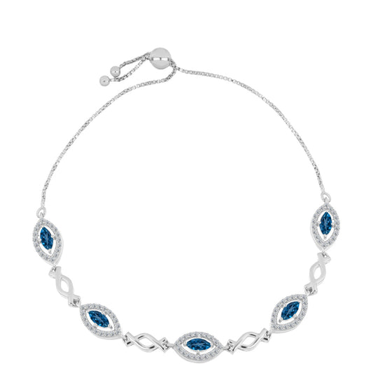 Silberarmband mit londonblauem Topas und weißem Topas