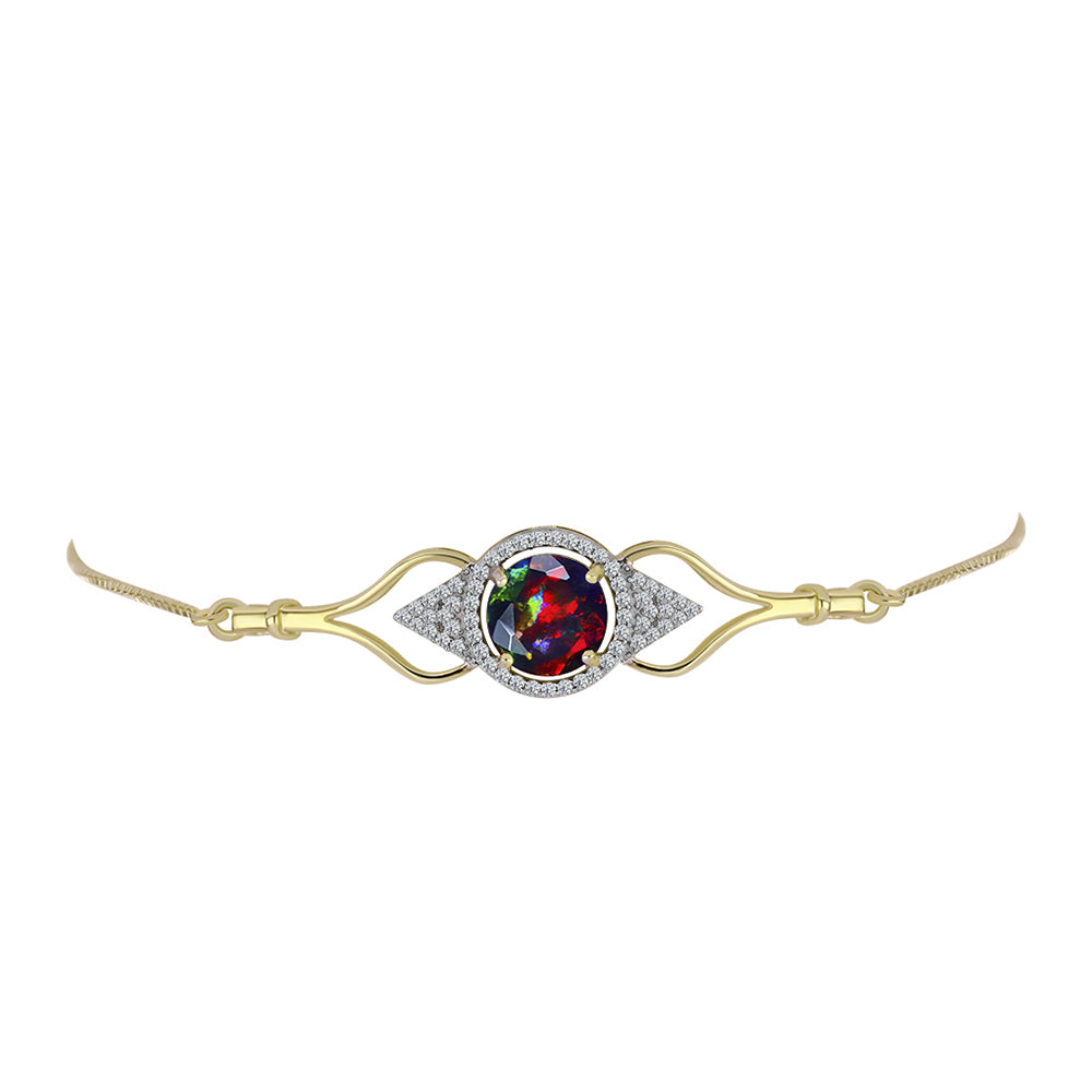 Goldplattiertes Silberarmband mit mitternachtsschwarzem äthiopischen Opal aus Lega Dembi und weißem Topas 2 