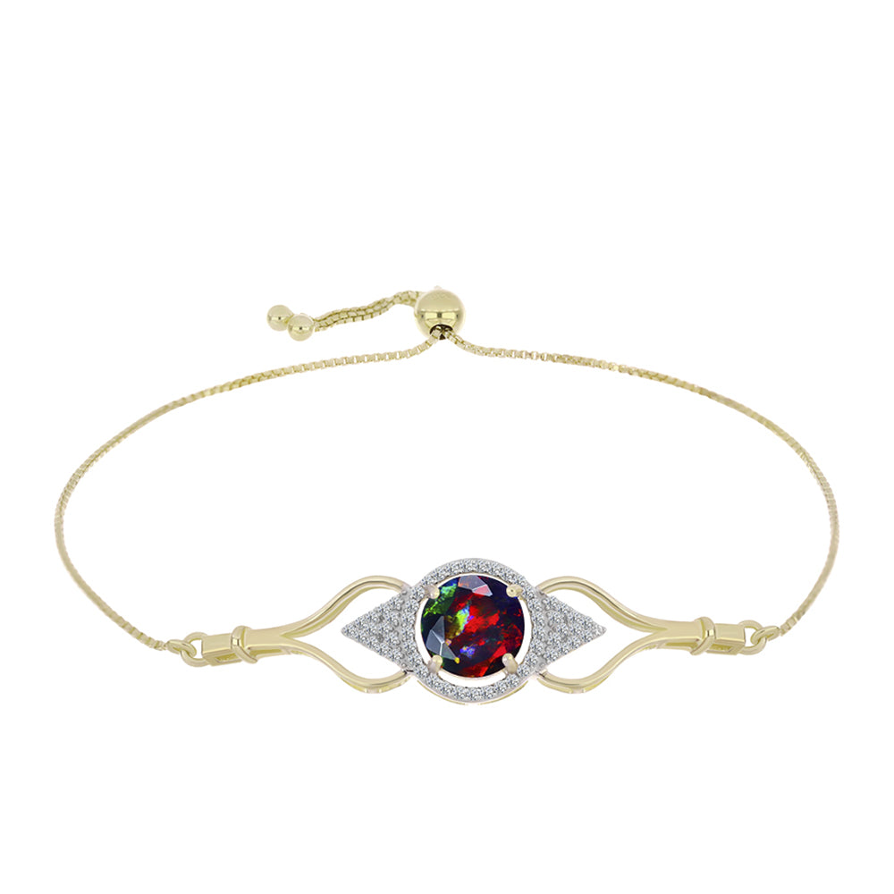 Goldplattiertes Silberarmband mit mitternachtsschwarzem äthiopischen Opal aus Lega Dembi und weißem Topas