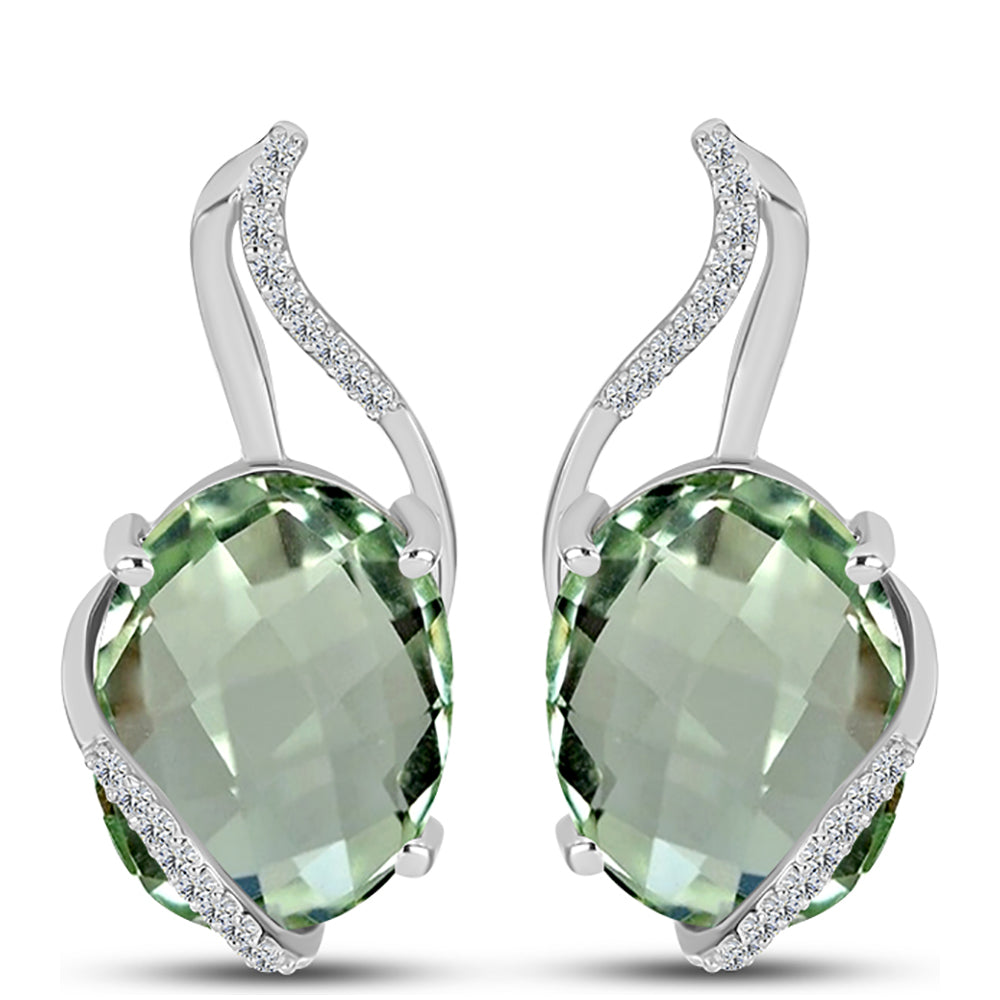 Silberohrringe mit grünem Amethyst und weißem Topas 1 